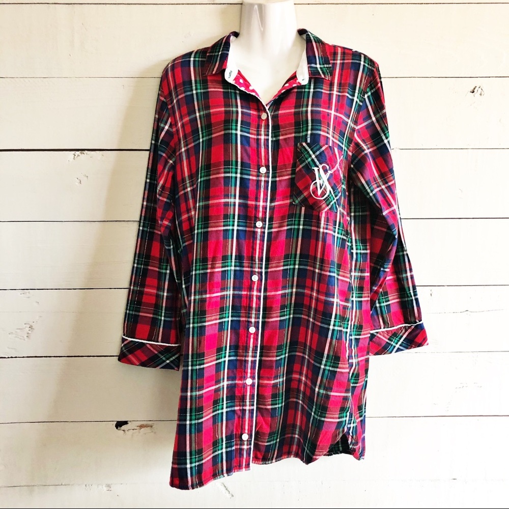 Victorias Secret Plaid Flannel Sleep Shirt Gown XS